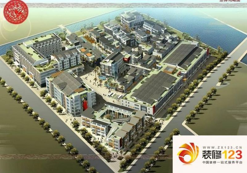 佘山新天地休闲广场外景效果图.