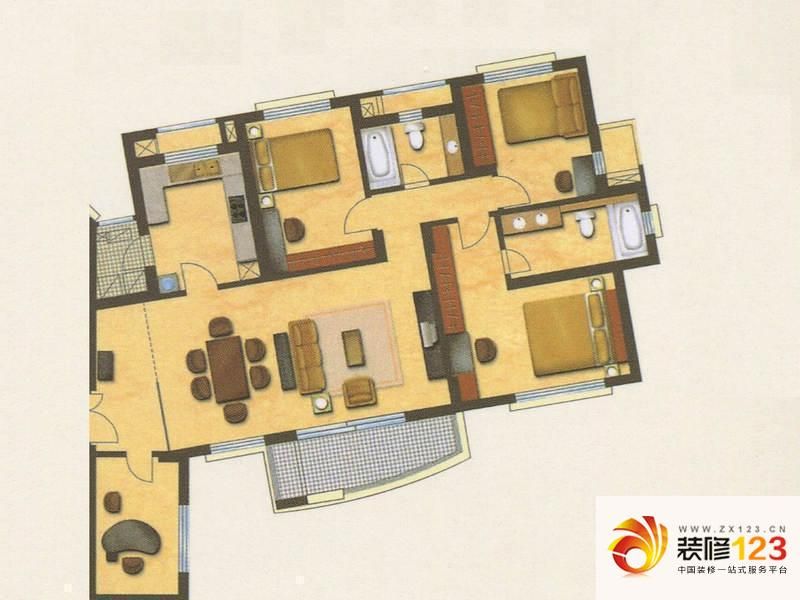 上海花木苑四季雅苑顶层复式户型户型图.