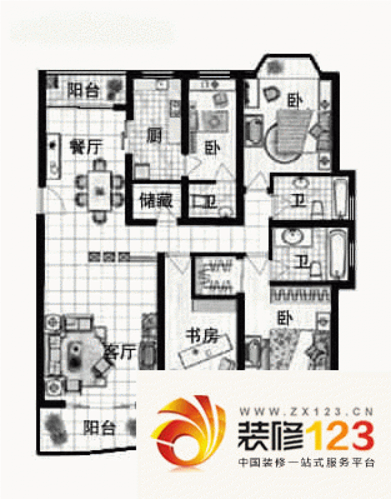 雍景园户型图4室2厅3卫1厨 .