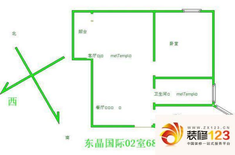 东晶国际户型图户型图 1室1厅1卫 .