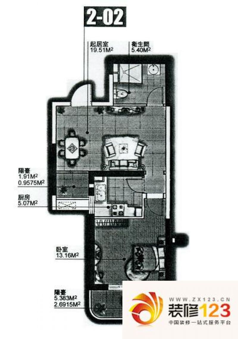 东都公寓户型图户型图 2室1厅1卫 .