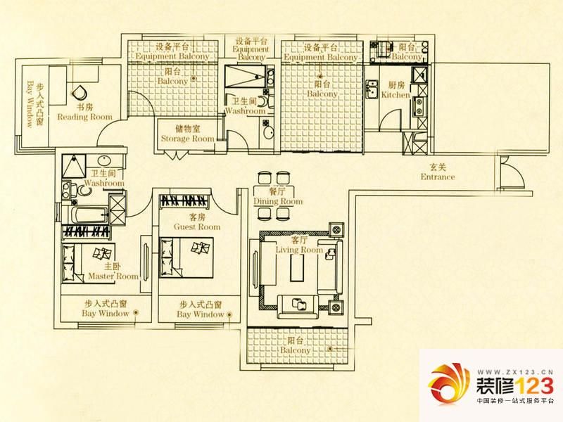 中环名品公馆b户型户型图 .