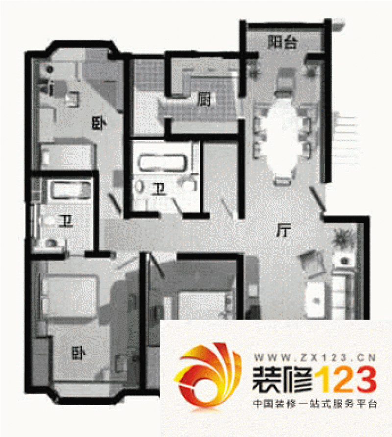 上海万锦花苑万锦花苑户型图3室1厅1卫1厨.