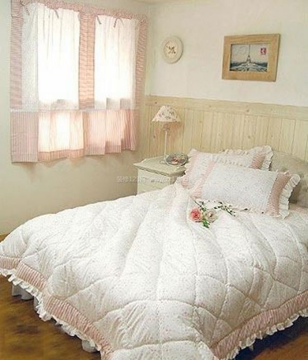 韩式田园风格卧室颜色搭配 绗纹格缝床品