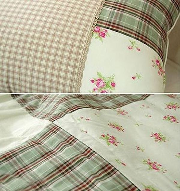 韩式田园风格卧室颜色搭配 棕色+绿色床品