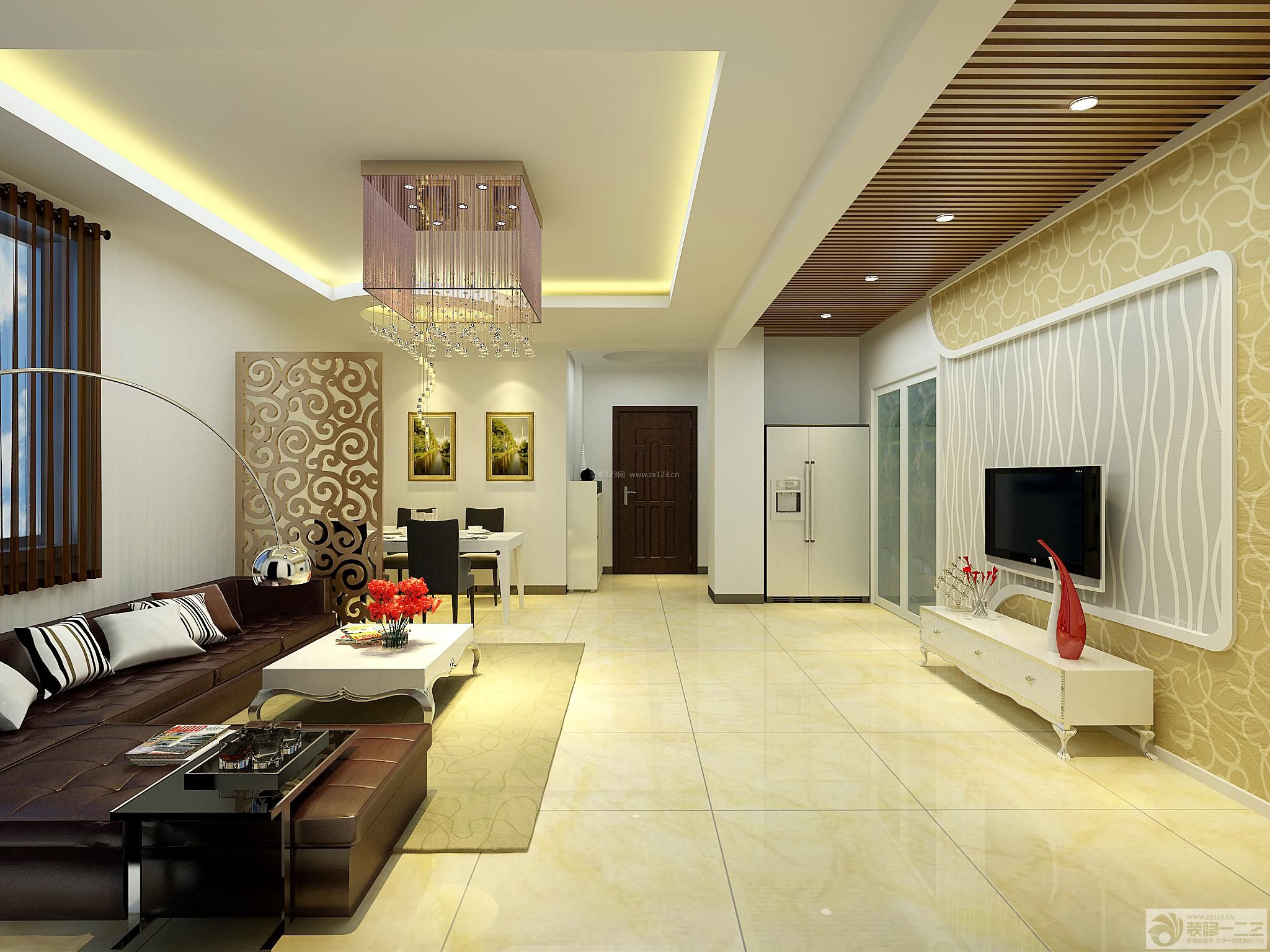 两室两厅 长方形客厅 客厅装修设计 抽象图案壁纸 背景墙壁纸 电视
