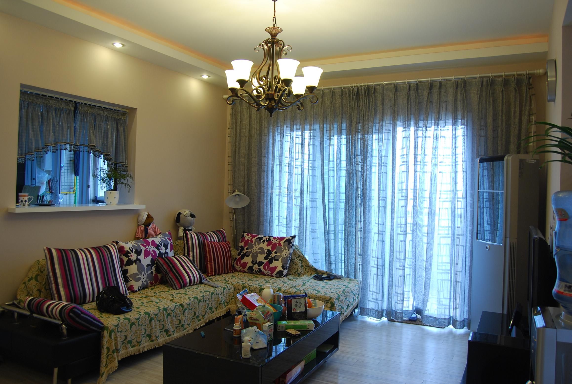 三室两厅装修设计 简约装修设计 客厅装饰 房屋客厅 纱帘 石膏板吊顶