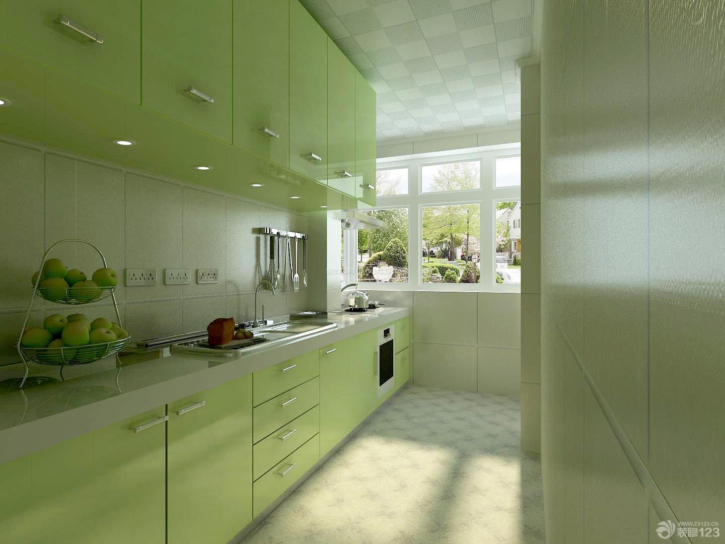 三室两厅两卫 厨房颜色 厨房设计 厨房设备 厨房挂件 烤漆橱柜 绿色橱柜 花纹瓷砖 装饰品 墙砖墙面 白色墙面 厨卫集成吊顶 