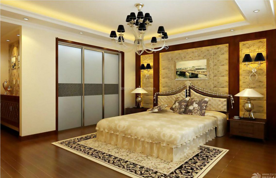 欧式室内装潢 跃层式住宅 卧室设计 床头背景墙 