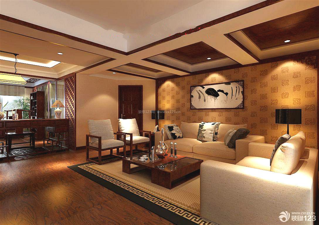 现代中式风格别墅客厅设计案例