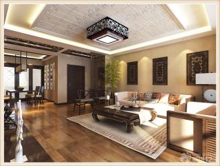 中式客厅原木地板装修效果图