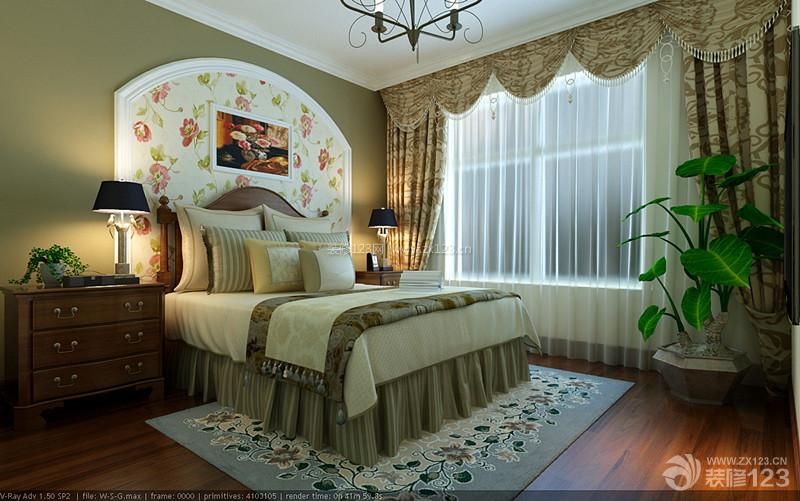 美式乡村风格卧室床头背景墙装修效果图
