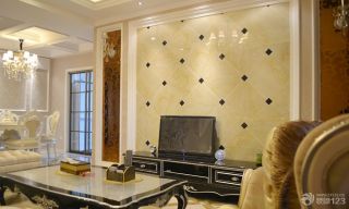 简约欧式客厅瓷砖电视背景墙实景图