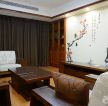 现代中式客厅背景墙彩绘实景图