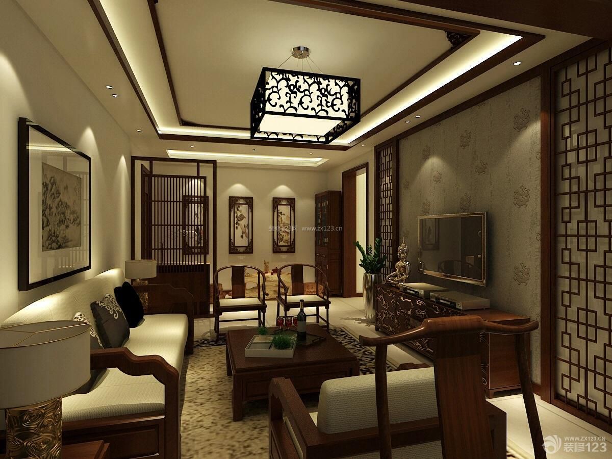 新中式风格三室二厅客厅效果图