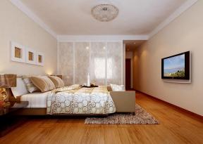 现代欧式风格 三室两厅 主卧室设计 棕黄色木地板 双人床 