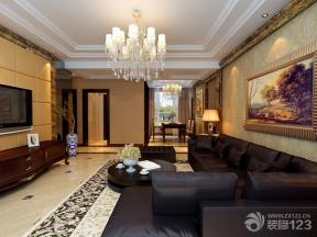 现代欧式风格 四室两厅 家装客厅设计 组合沙发 转角沙发 沙发背景墙 欧式花纹壁纸 