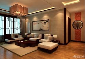 新中式风格 中式风格设计 三室两厅装修设计 客厅风水画 客厅装饰 组合沙发 软沙发 沙发背景墙 中式灯具 