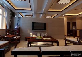 新中式风格 跃层设计 房屋客厅 客厅装修设计 木质沙发 实木沙发 液晶电视背景墙 背景墙设计 
