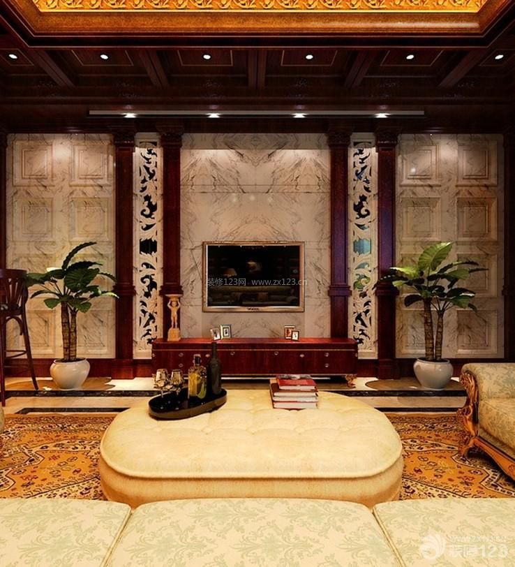 中式家装客厅装修设计电视背景墙装修效果图