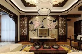 中式风格设计 电视背景墙 背景墙彩绘 中式茶几 客厅装饰 
