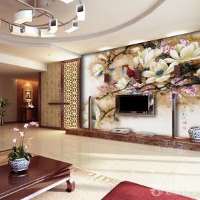中式风格设计 电视背景墙 背景墙彩绘 家装客厅设计 