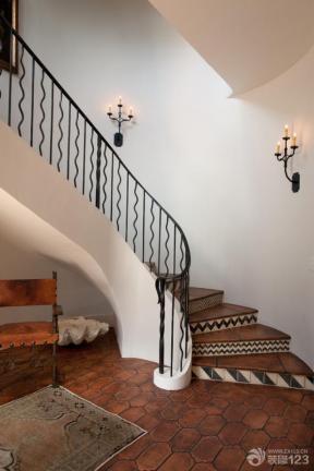美式装修风格 混合材料楼梯 楼梯设计 楼梯立柱 