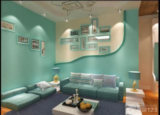 地中海式装修风格三室两厅客厅装修设计沙发背景墙效果图