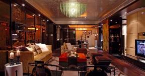 新中式风格 三室两厅装修设计 大客厅 水晶灯 
