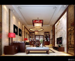 中式风格小跃层大客厅装修设计效果图