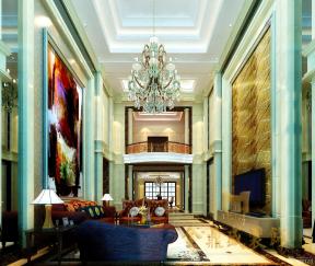 古典欧式风格 复式房 客厅装潢设计效果图 欧式吊灯 