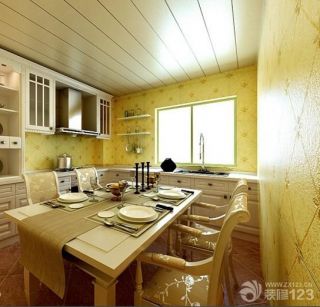 韩式田园风格70平米两室一厅厨房餐厅一体装修效果图
