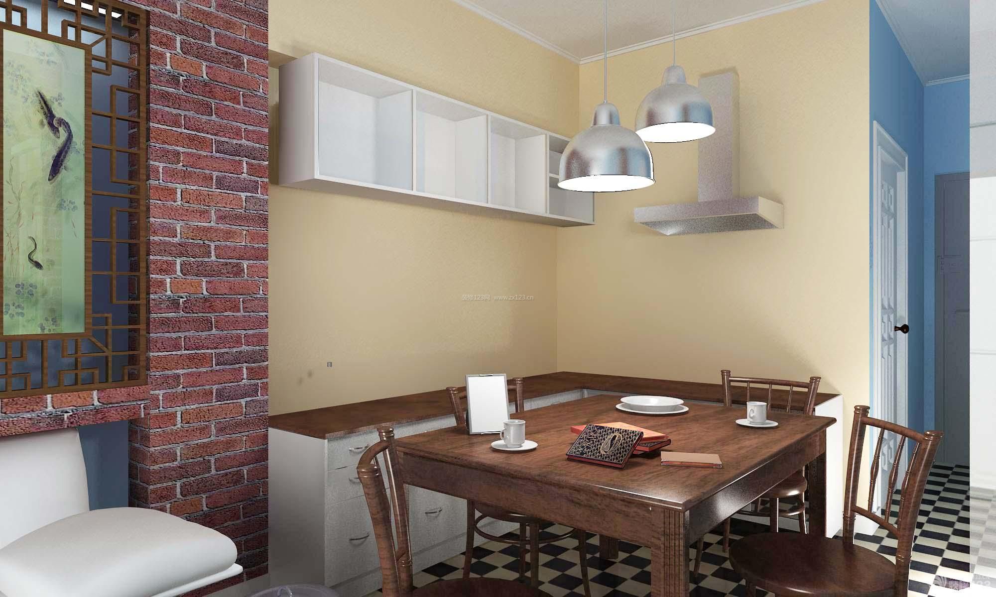 现代中式50平米两室一厅厨房餐厅一体装修设计效果图
