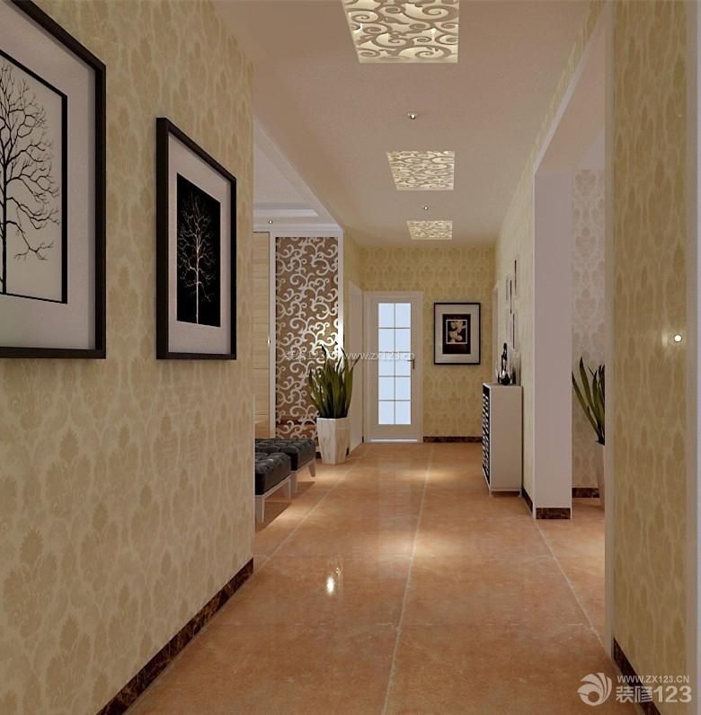 现代简约风格96平米两室两厅走廊玄关装修效果图