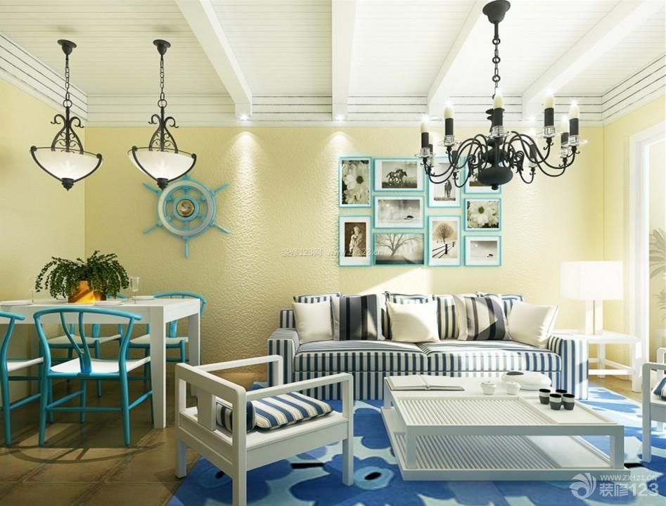 地中海风格60平米两室一厅布艺沙发效果图