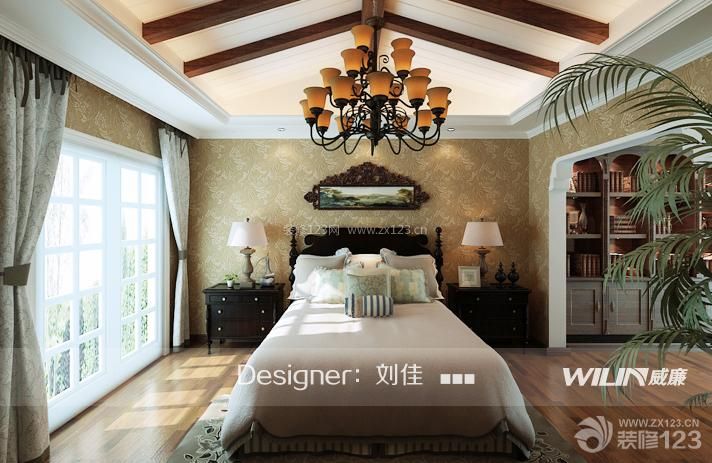 现代简约欧式风格别墅主卧室装修设计效果图