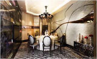 中国古典风格餐厅豪华包间背景墙设计装修效果图