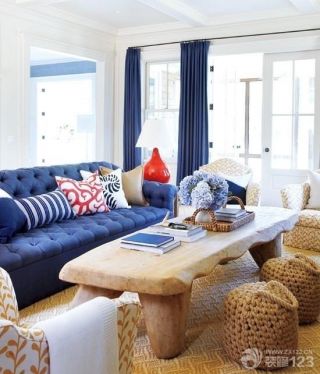 小户型家具蓝色布艺沙发样板房图片