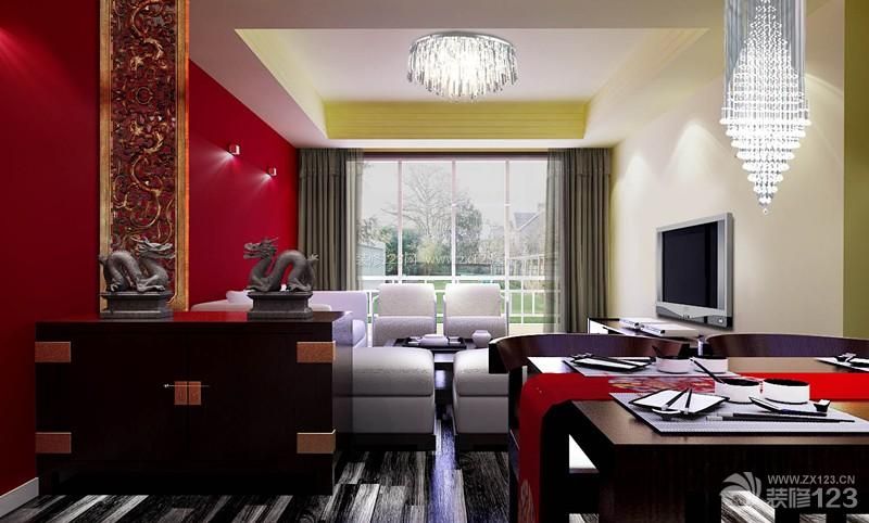 现代简约风格90平房屋三室一厅客厅餐厅一体装修设计效果图