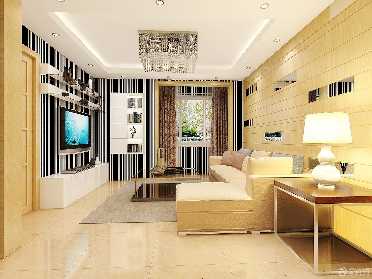 现代简约风格80平米两室一厅客厅装潢装修效果图