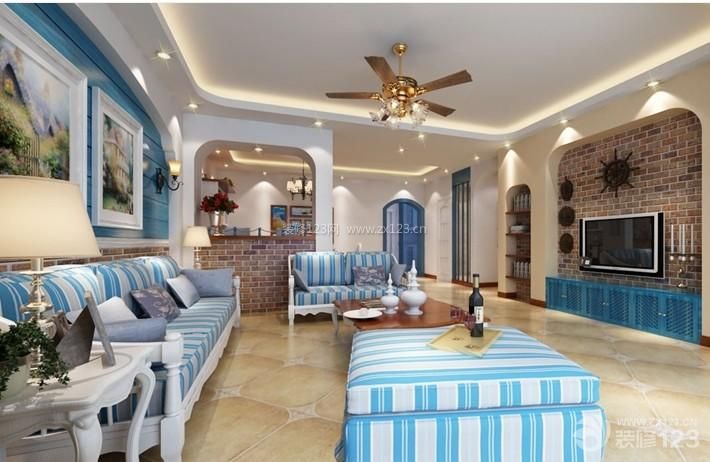 地中海风格设计 客厅装潢设计效果图 