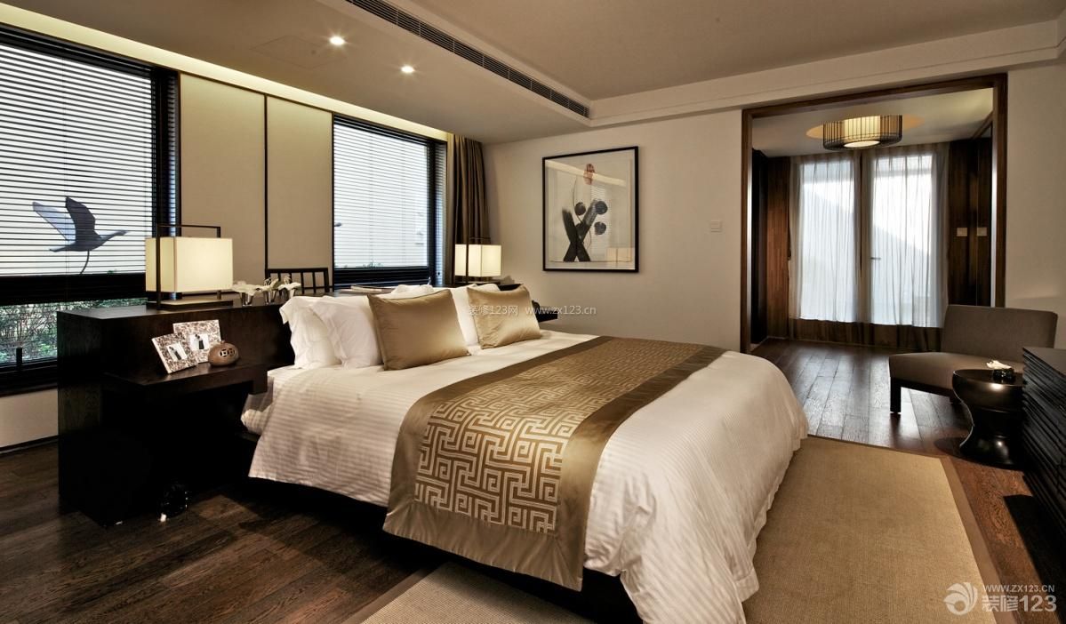 中式风格设计110平米三室一厅两卫卧室装修效果图