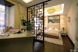 中式风格设计90平米三室一厅卧室书房一体装修效果图
