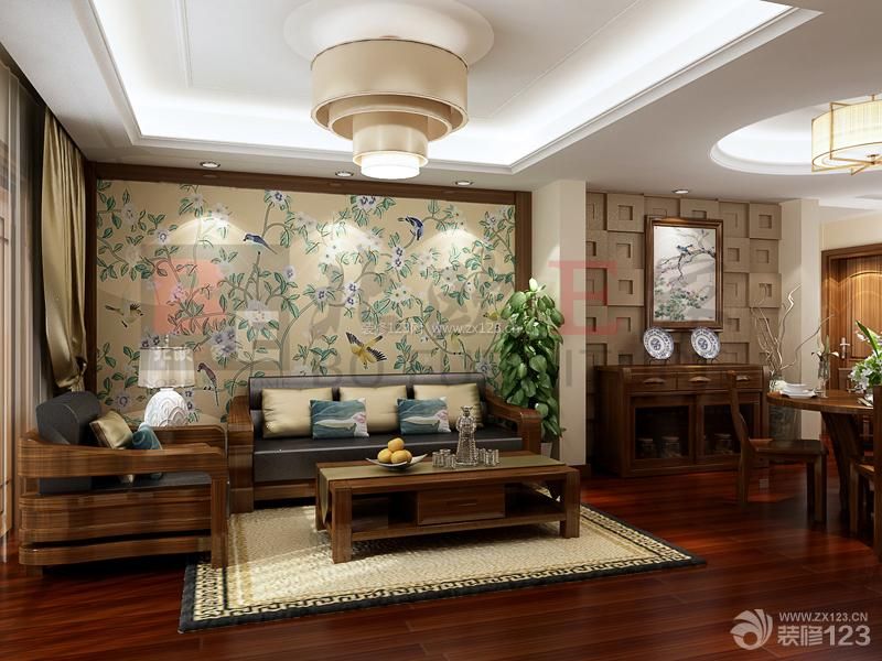 中式实木家具图片普通家庭客厅装修效果图