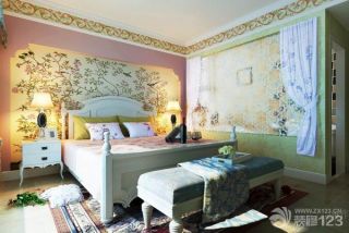 欧式田园风格主卧室设计床头背景墙装修效果图