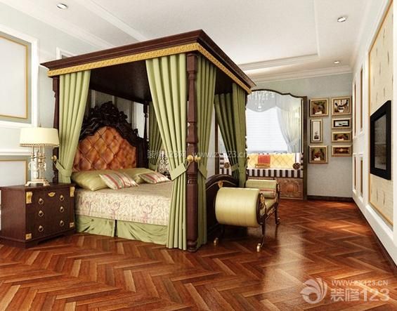 2013欧式卧室效果图 深褐色木地板 