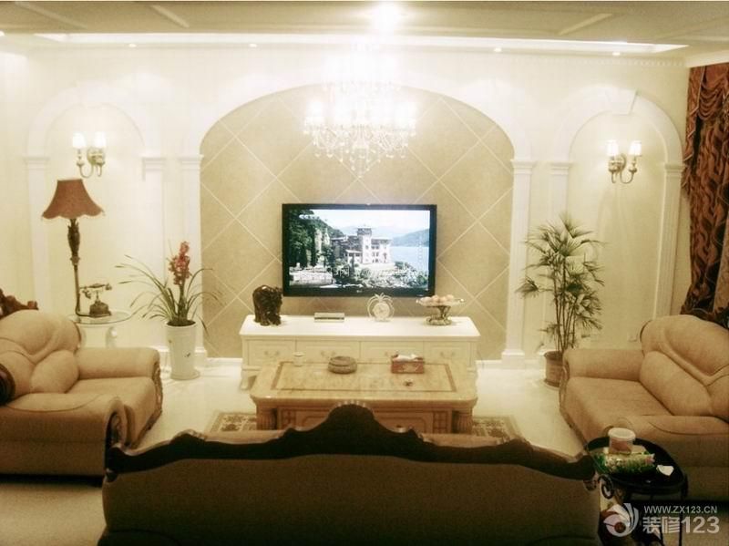 简约欧式风格 家庭客厅装修效果图 电视背景墙