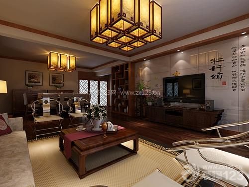 中式仿古装修三室两厅普通家庭客厅效果图