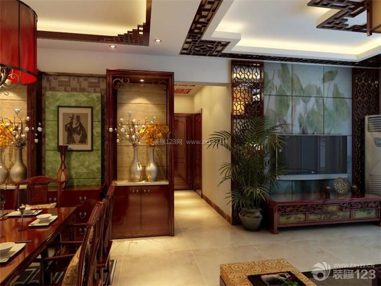 中式家装设计客厅装饰花效果图