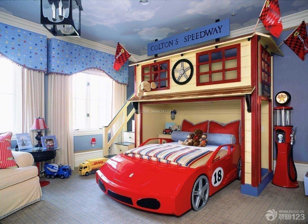 美式超酷汽车儿童房卧室装修设计效果图